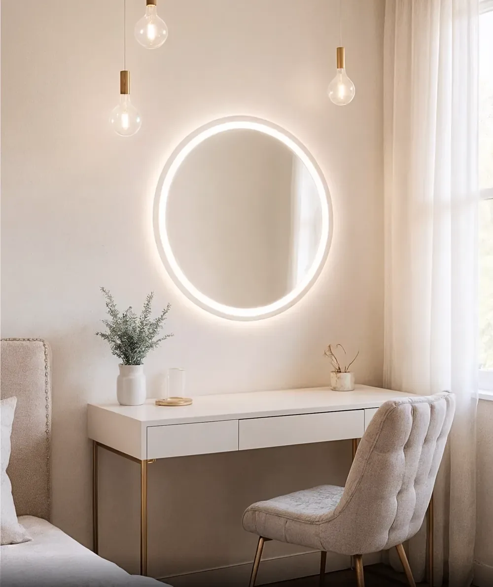Halo Glow: Redondo con franja luminosa frontal.