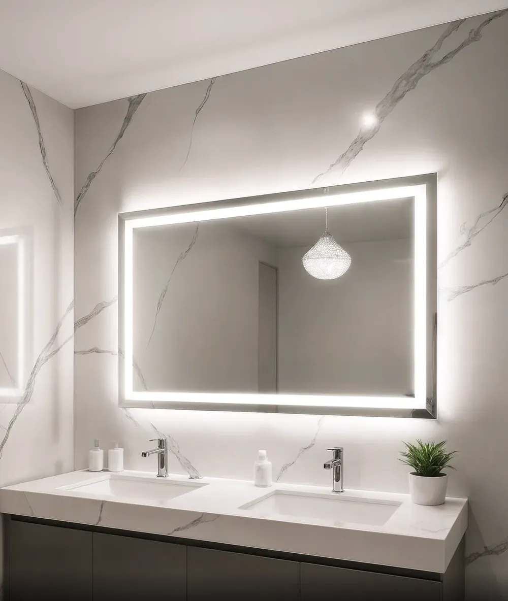 Quadro Glow Horizonte: Apaisado con marco luminoso, para el baño.