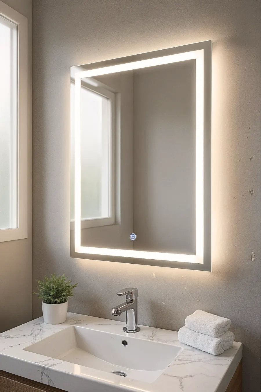 Quadro Glow: Rectangular con marco esmerilado luminoso.